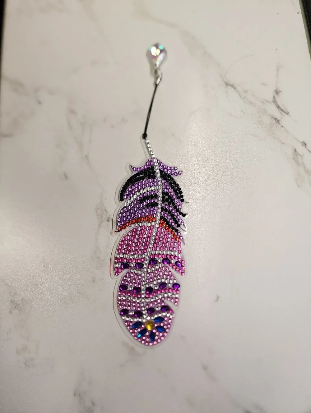 Crystal Feather Bookmark in Pink and Purple